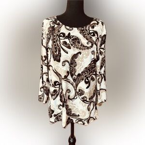 JM Collection Black, Brown, and Cream Paisley Blouse